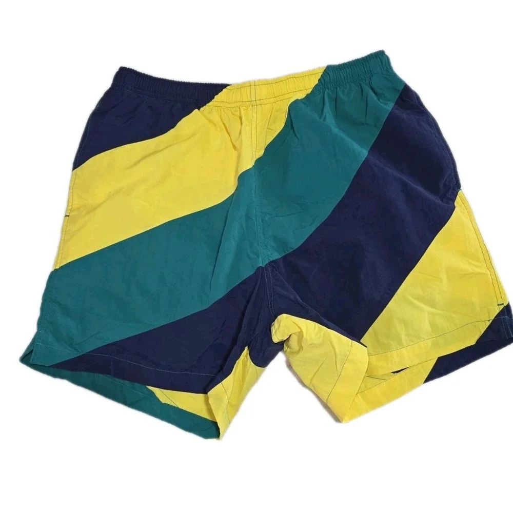 Vintage 90s Lands' End Swim Trunks Men's L Colorblock Mesh Lined 1997